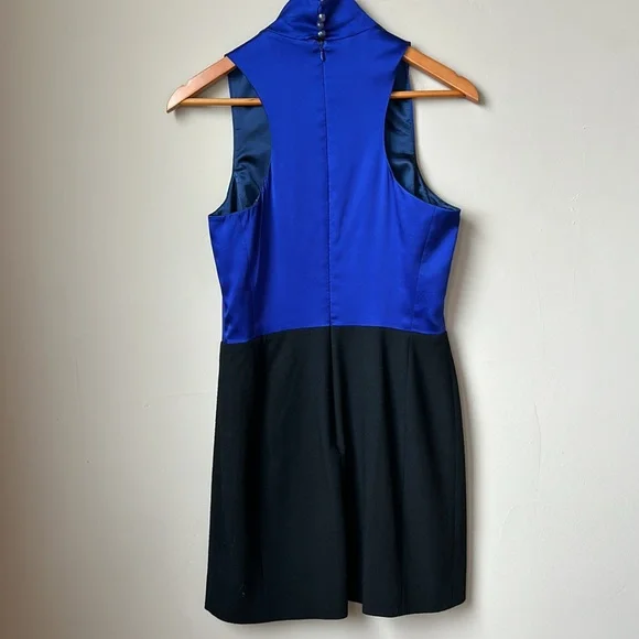 EMPORIO ARMANI 2-tone, cobalt blue silk top & black wool bottom dress size 6 - Picture 5 of 9